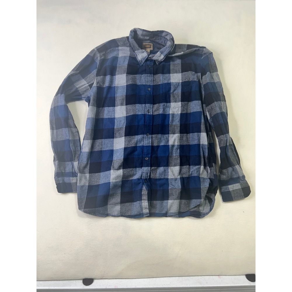 The Foundry Supply Co Mens Blue‎ Grey Plaid Flannel Shirt XLT Tall Cotton Button